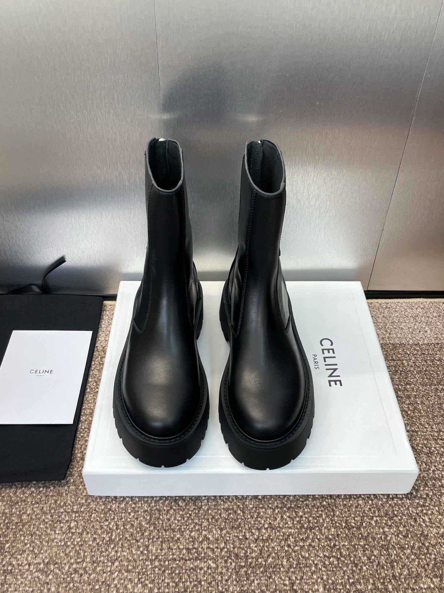 CELINE 26S ANKLE BOOTS 45 MM IN BLACK CALFSKIN