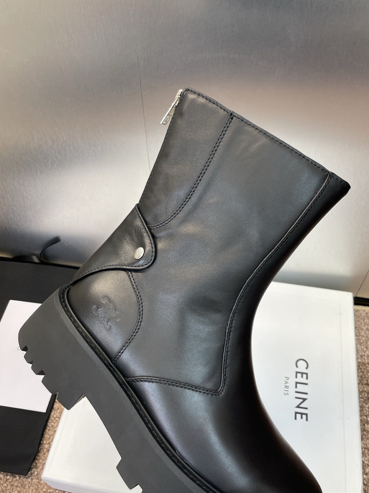 CELINE 26S ANKLE BOOTS 45 MM IN BLACK CALFSKIN