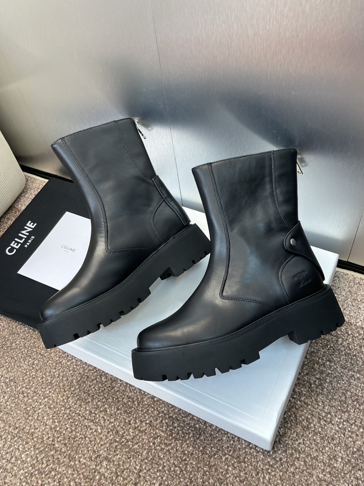 CELINE 26S ANKLE BOOTS 45 MM IN BLACK CALFSKIN