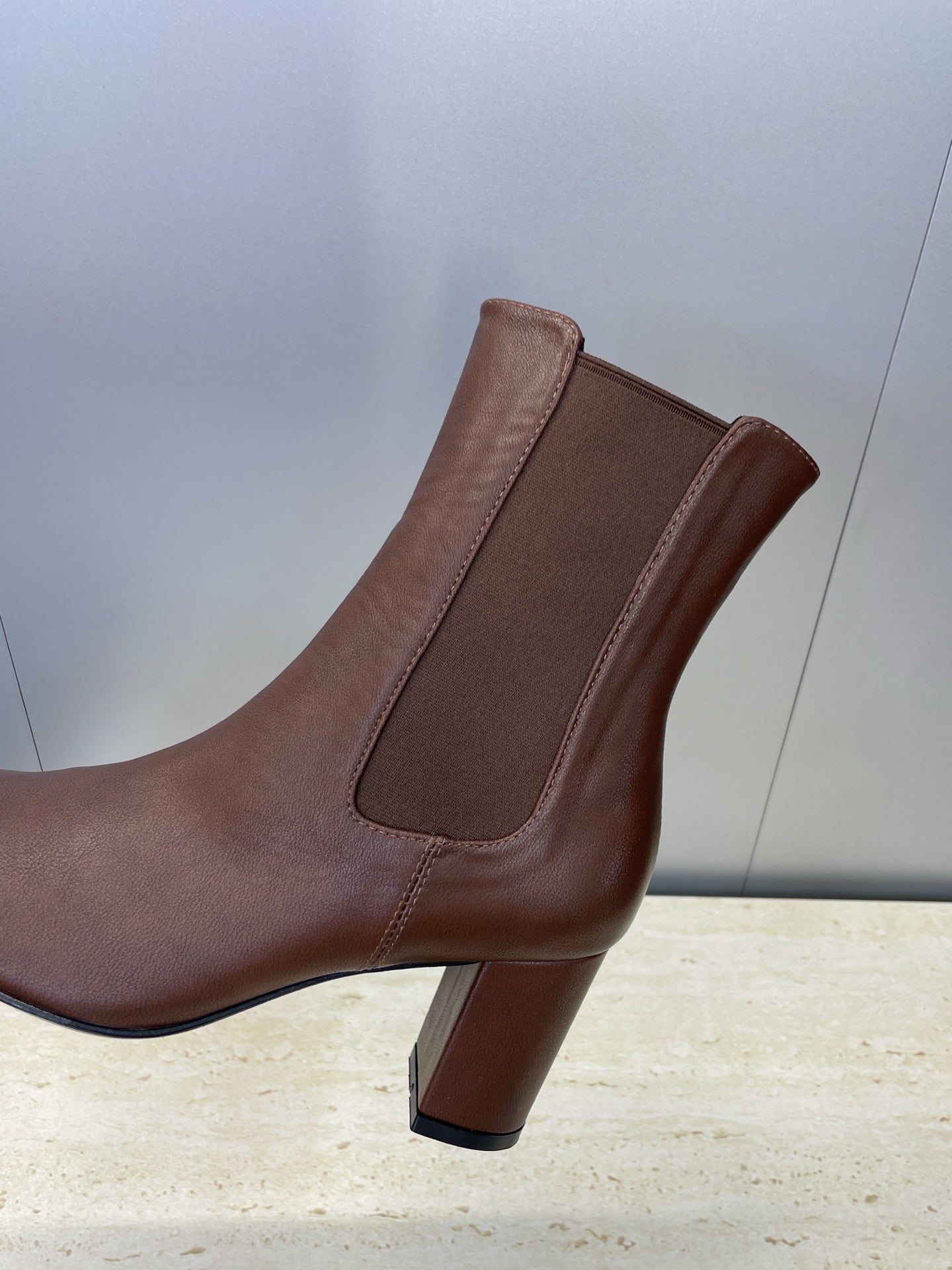 YSL 25S HEELED ANKLE BOOTS 70 MM IN DARK BROWN SMOOTH LAMBSKIN