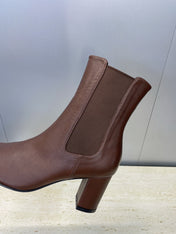 YSL 25S HEELED ANKLE BOOTS 70 MM IN DARK BROWN SMOOTH LAMBSKIN