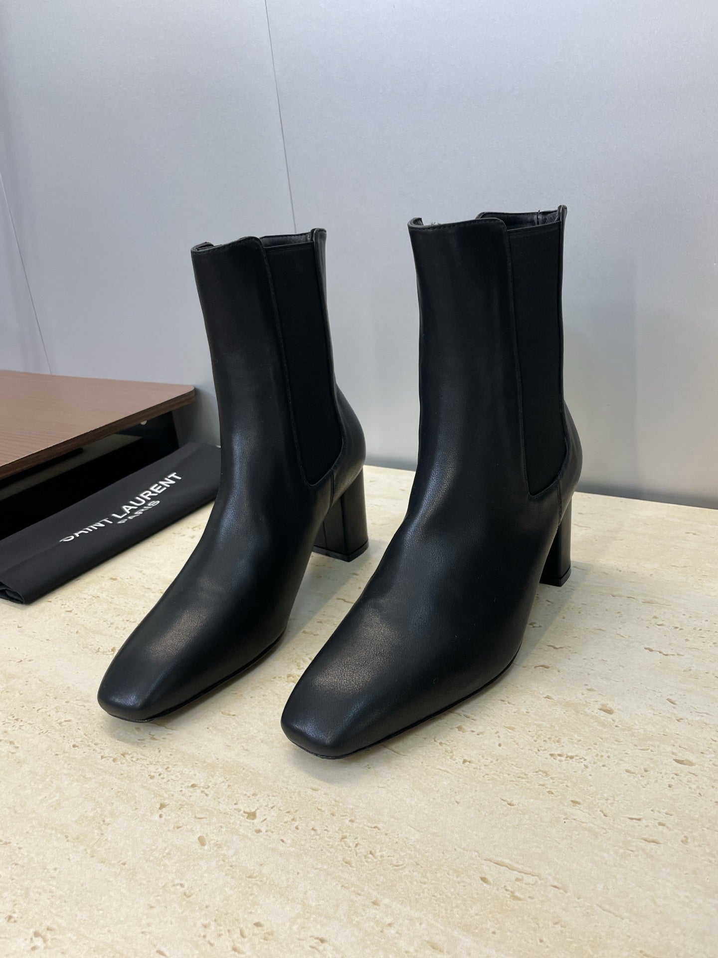 YSL 25S HEELED ANKLE BOOTS 70 MM IN BLACK SMOOTH LAMBSKIN