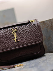 Niki mini crinkled shoulder 22 in Chestnut Brown Lamskin Gold Hardware