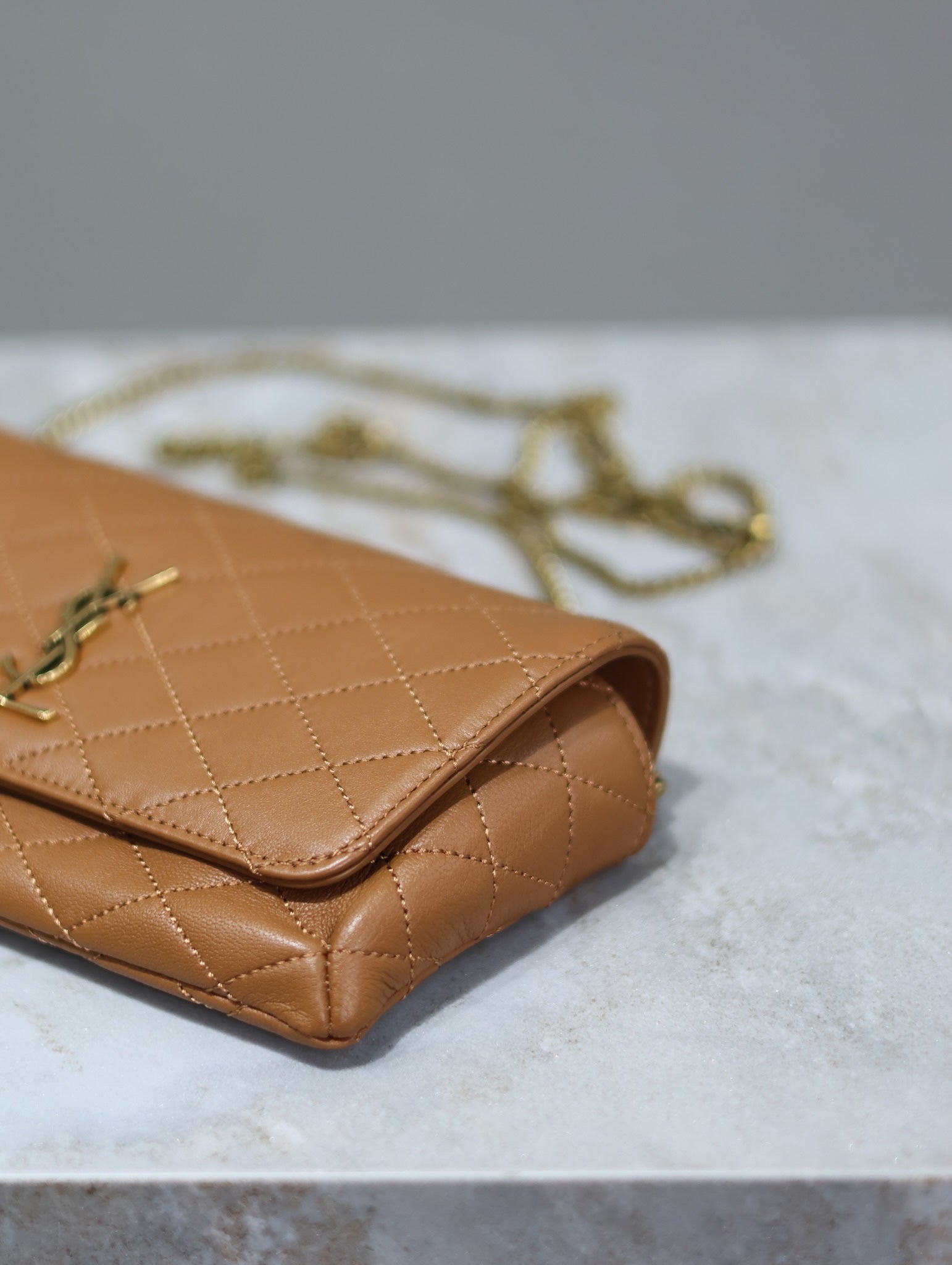 YSL 25S SAINT LAURENT GABY 19 IN FOX QUILTED CALFSKIN GOLD HARDWARE