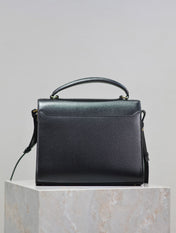 CASSANDRA TOP HANDLE BAG 24 IN BLACK CALFSKIN GOLD HARDWARE
