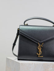 CASSANDRA TOP HANDLE BAG 24 IN BLACK CALFSKIN GOLD HARDWARE