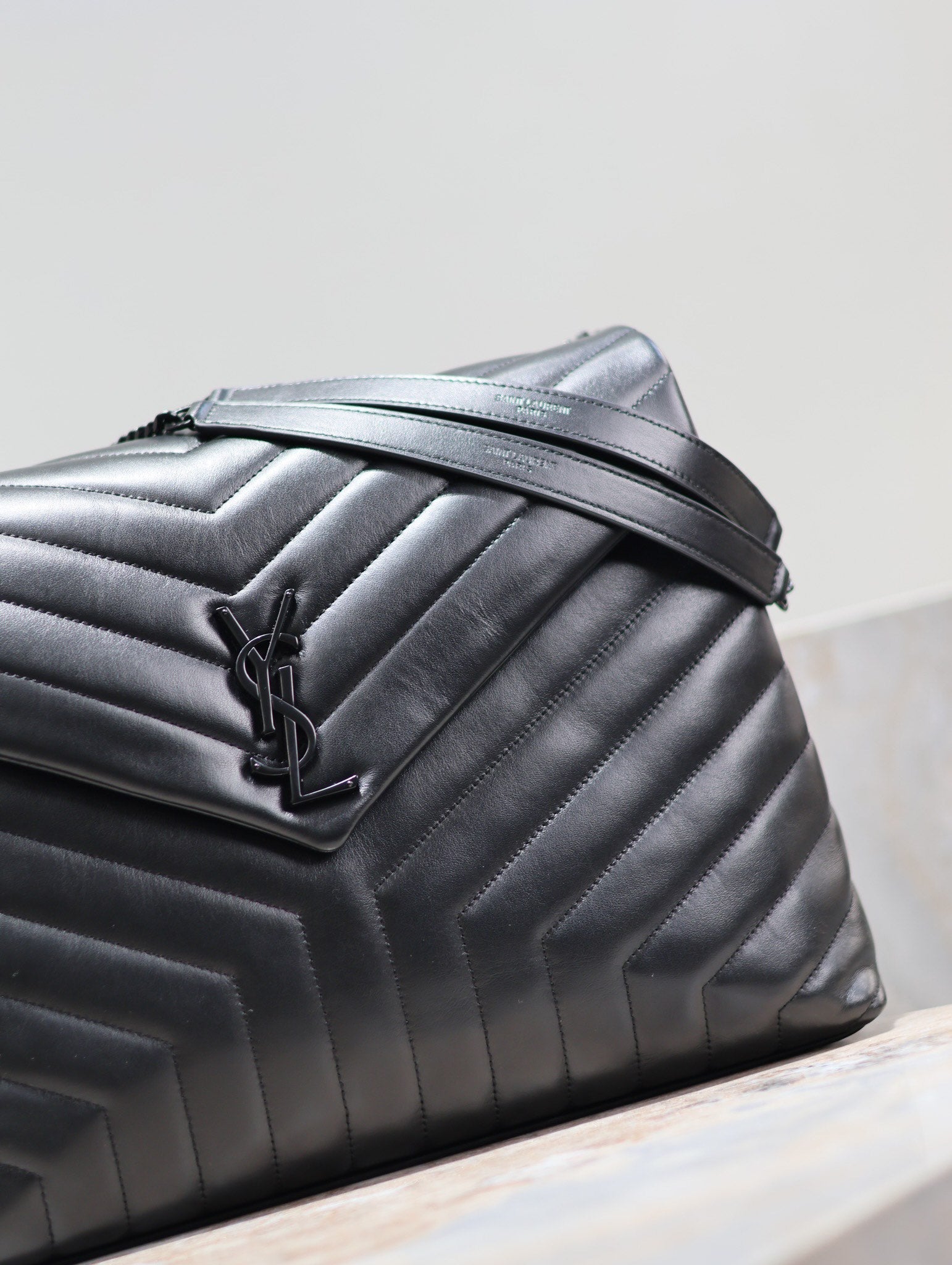 LOULOU LARGE 36 IN BLACK QUILTED CALFSKIN BLACK HARDWARE