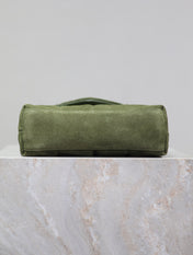 YSL 25S LOULOU PUFFER MINI 23 IN GREEN SUEDE GOLD HARDWRE