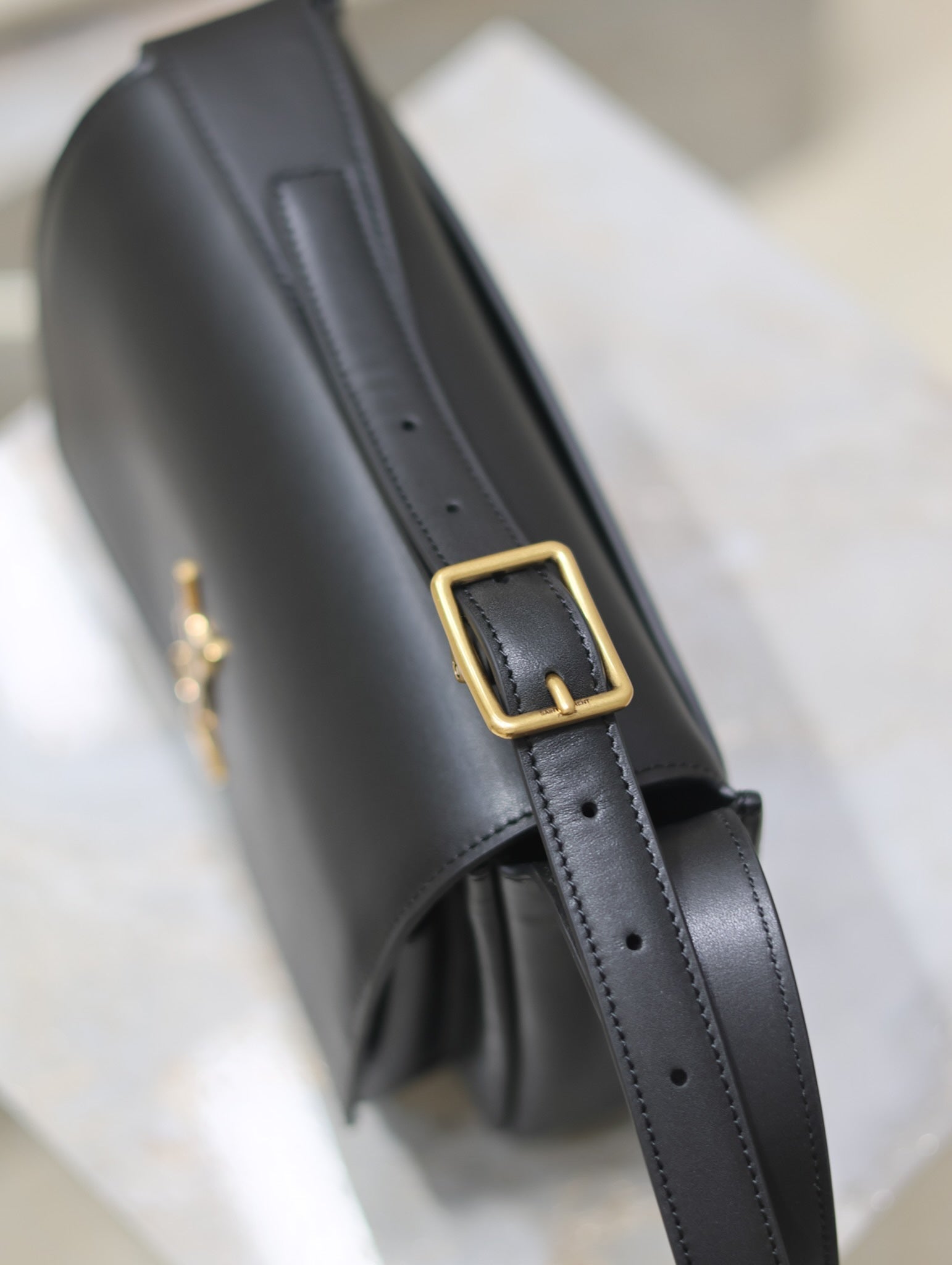 NIKI BABY 22 IN CHARCOAL GRAY CALFSKIN GOLD LOGO