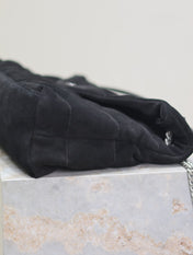 YSL 25S LOULOU PUFFER GM 35 IN BLACK SUEDE SILVER HARDWARE