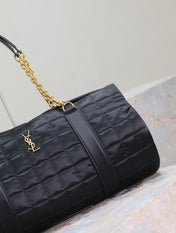 TRAVEL BAG 42 IN BLACK NYLON AND LEATHER TRIM GOLD HARDWARE