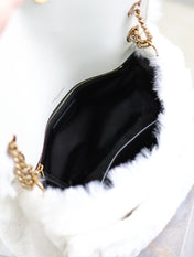 NIKI MEDIUM 28 IN WHITE RABBIT FUR GOLD HARDWARE