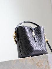 YSL 25S LE 37 BUCKET 15 IN BLACK SNAKE EMBOSSED CALFSKIN GOLD HARDWARE