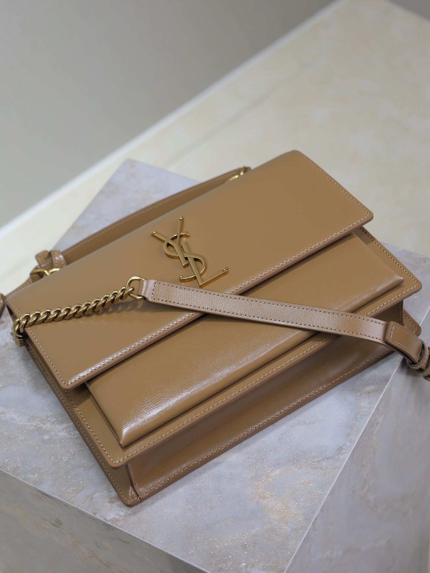 YSL 25S SUNSET MM 25 IN FOX CALFSKIN GOLD HARDWARE