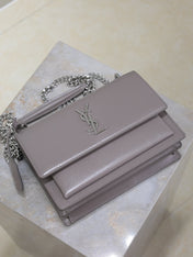YSL 25S SUNSET BAG 22 IN DARK PURPLE CALFSKIN SILVER HARDWRE