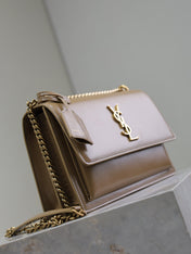 YSL 25S SUNSET BAG 22 IN BROWN CALFSKIN GOLD HARDWRE
