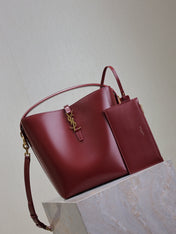YSL 25S LE 5 À 7 BUCKET 26 IN DARK BURGUNDY CALFSKIN GOLD HARDWRE