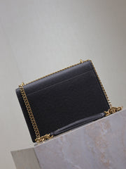 YSL 25S SUNSET MEDIUM 22 IN BLACK GRAINED CALFSKIN GOLD HARDWARE