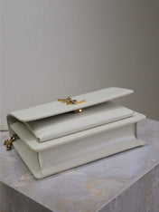 SUNSET SMALL BAG 19 IN WHITE CALFSKIN GOLD HARDWARE