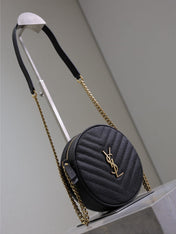 VINYLE SMALL ROUND BAG 17 IN BLACK CAVIAR LEATHER GOLD HARDWARE