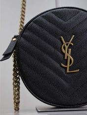 VINYLE SMALL ROUND BAG 17 IN BLACK CAVIAR LEATHER GOLD HARDWARE