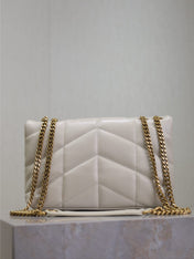 YSL 25S LOULOU PUFFER MINI 23 IN BLANC VINTAGE CALFSKIN GOLD HARDWRE