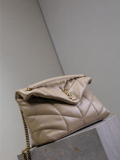 YSL 25S LOULOU PUFFER GM 35 IN BROWN CALFSKIN GOLD HARDWRE