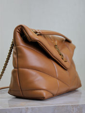 YSL 25S LOULOU PUFFER MM 29 IN CARAMEL CALFSKIN GOLD HARDWRE