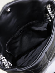YSL 25S LOULOU PUFFER GM 35 IN BLACK CALFSKIN SILVER HARDWRE
