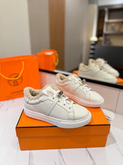 DAY SNEAKER IN WHITE CALFSKIN AND FLEECE LINING