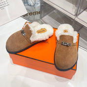SLIP-ON MULE IN MEDIUM BROWN SUEDE AND SHEARLING LINING