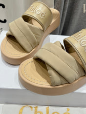 CHLOÉ MILA PLATFORM 5 CM IN OYSTER GREY NYLON WITH EMBROIDERED LOGO
