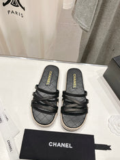 SLIPPERS CROSS STRAPS IN BLACK LAMBSKIN