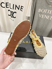 ALAIA PEARL MARY JANE SHOES IN LIGHT YELLOW MESH AND CALFSKIN