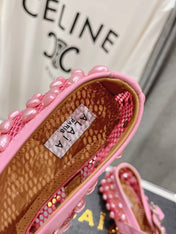 ALAIA PEARL MARY JANE SHOES IN DARK PINK MESH AND CALFSKIN