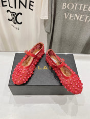 ALAIA PEARL MARY JANE SHOES IN CHERRY RED MESH AND CALFSKIN