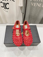 ALAIA PEARL MARY JANE SHOES IN CHERRY RED MESH AND CALFSKIN