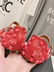 ALAIA PEARL MARY JANE SHOES IN CHERRY RED MESH AND CALFSKIN