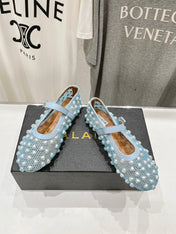 ALAIA PEARL MARY JANE SHOES IN LIGHT BLUE MESH AND CALFSKIN
