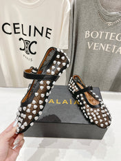 ALAIA PEARL MARY JANE SHOES IN BLACK MIX WHITE MESH AND CALFSKIN