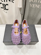 ALAIA PEARL MARY JANE SHOES IN LAVENDER PURPLE MESH AND CALFSKIN