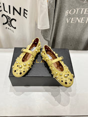 ALAIA PEARL MARY JANE SHOES IN YELLOW CORN LAMBSKIN