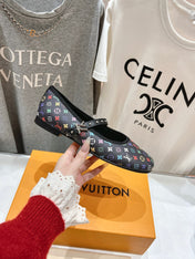 MARY JANE FLAT IN BLACK  MONOGRAM CALFSKIN