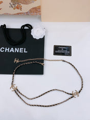 CHAIN BELT IN GOLD METAL INTERWOVEN WITH CALFSKIN STRAPS