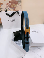 CELINE 25S BELT TRIOMPHE TAURILLON 25MM IN BLACK CALFSKIN AND DENIM 558346
