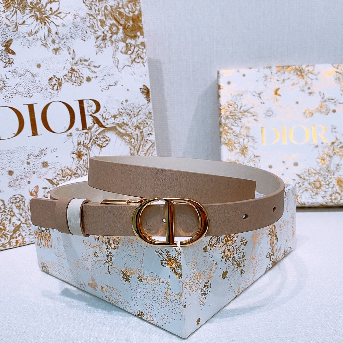 DIOR 25S BELT 20 MM IN LIGHT BEIGE BROWN CALFSKIN 572903