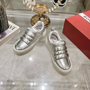 PUFFY LEATHER LOW TOP SNEAKERS IN SILVER PATENT LAMBSKIN
