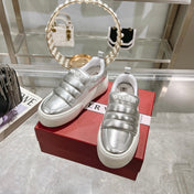 PUFFY LEATHER LOW TOP SNEAKERS IN SILVER PATENT LAMBSKIN