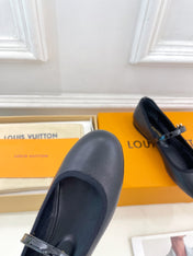 LV WOMEN ROMY FLAT BALLERINA IN BLACK METALLIC LAMBSKIN