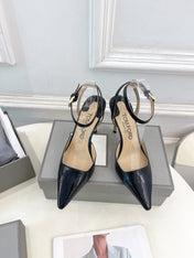 HIGH SLINGBACKS 10 CM IN BLACK SNAKE-PATTERN CALFSKIN